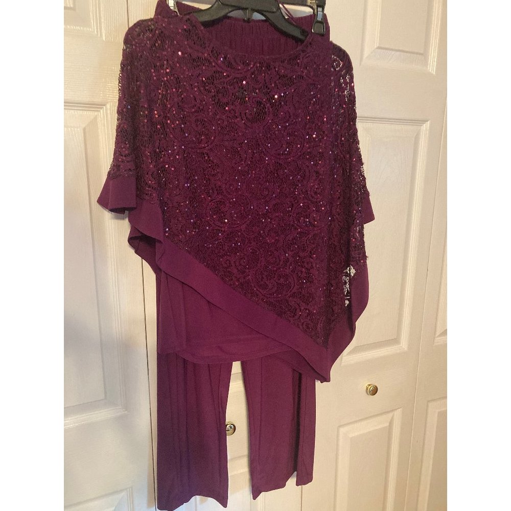 R&M Richards Long Formal Poncho Pant Suit - Wine Color